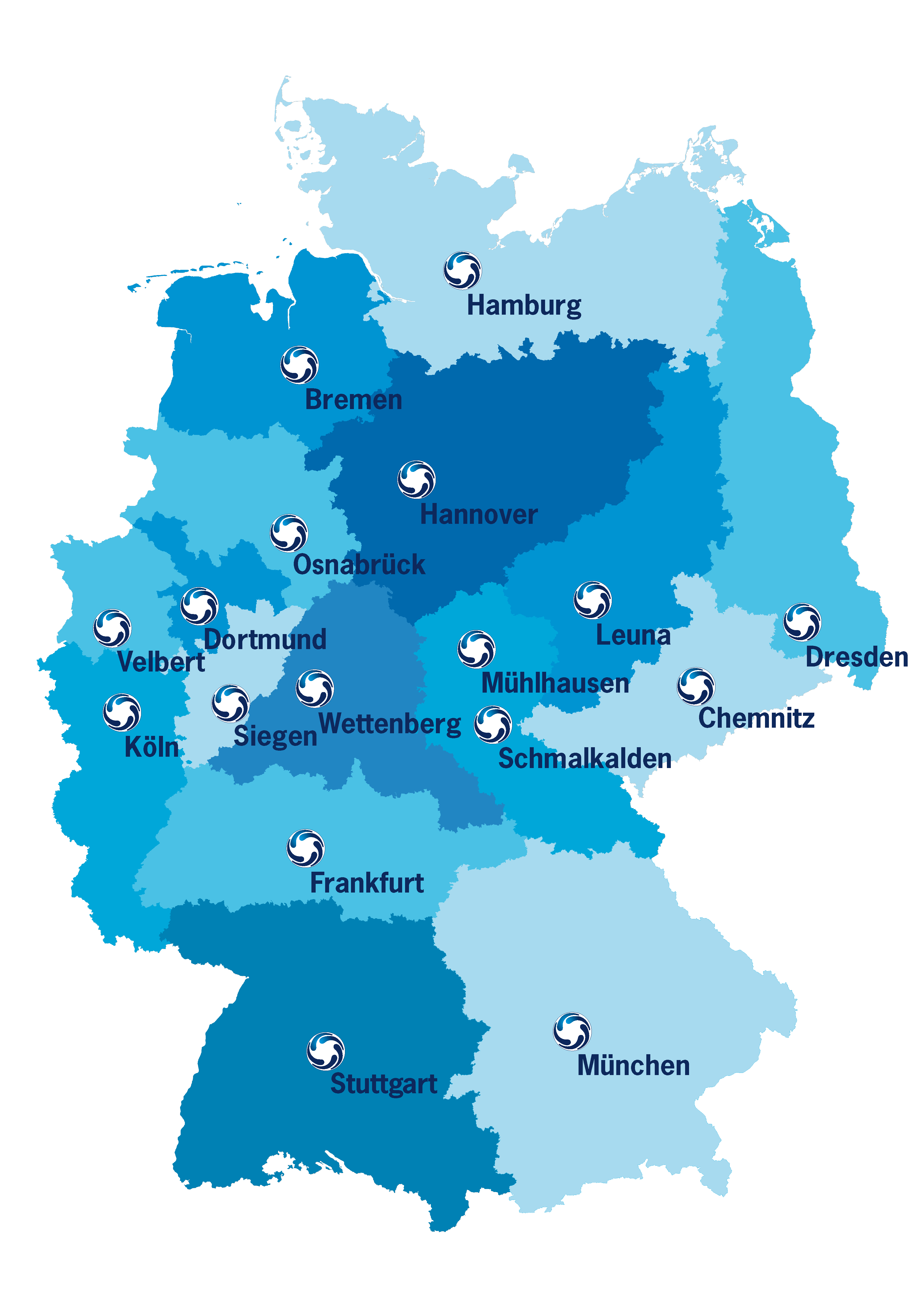 2019 Vertriebsgebietskarte mit Standorten